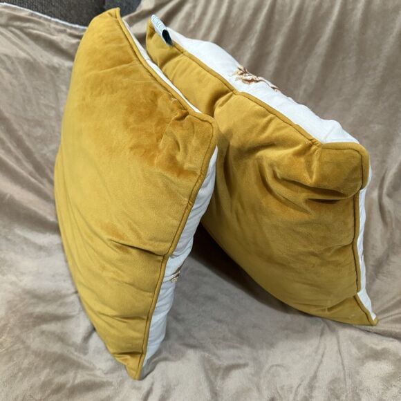 Patina Vie throw pillows yellow velour Pink Heart Embroidery cotton velvet 17" 2 - Picture 14 of 16